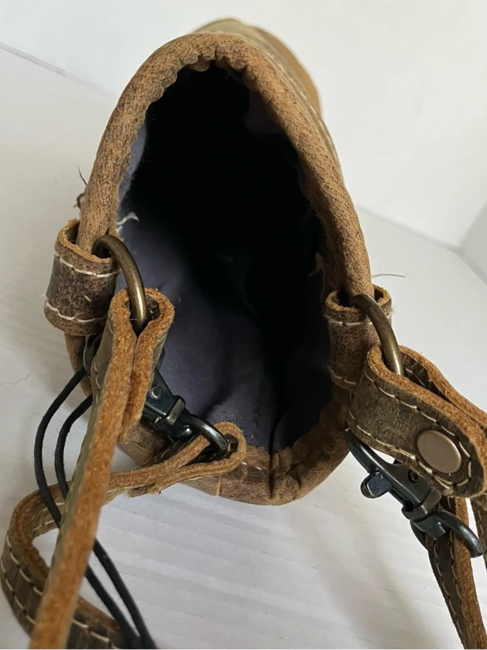 Myra Bag Wine‎ Bottle Tote Leather Strap Accent Tan Distressed New